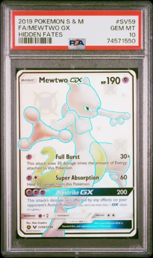 [SLAB-PSA-74571550] 2019 Pokemon Sun & Moon Hidden Fates #SV59 Full Art / Mewtwo Gx PSA10