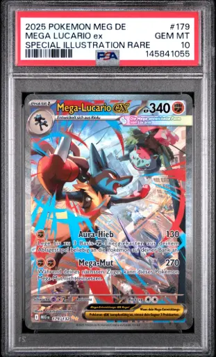 [SLAB-PSA-145841055] 2025 Pokemon German Meg De-Mega Evolution Mega Lucario Ex Special Illustration Rare #179 PSA 10