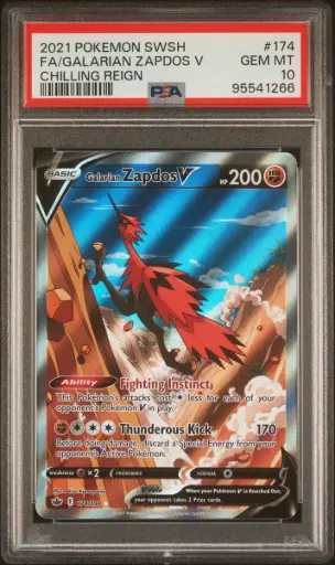 [SLAB-PSA-95541266] 2021 Pokemon Sword & Shield Chilling Reign Full Art / Galarian Zapdos V #174 PSA 10