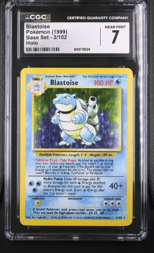 [SLAB-CGC-6145118024] 1999 Pokemon Base Set - Unlimited Blastoise Holo #2/102 CGC 7
