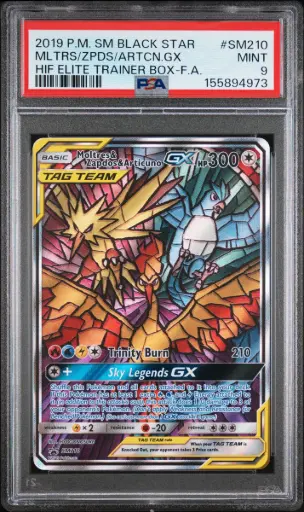 [SLAB-PSA-155894973] 2019 Pokemon Sm Black Star Promo Full Art / Moltres & Zapdos & Articuno Gx Hidden Fates Elite Trainer Box #SM210 PSA 9