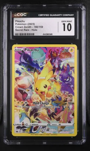 [SLAB-CGC-6142983085] 2023 Pokemon Crown Zenith Pikachu Secret Rare Holo #160/159 CGC 10